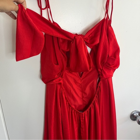 Lulu's Confidence Check Red Satin Cutout Tie Back Maxi Strappy Maxi Dress - Picture 6 of 11